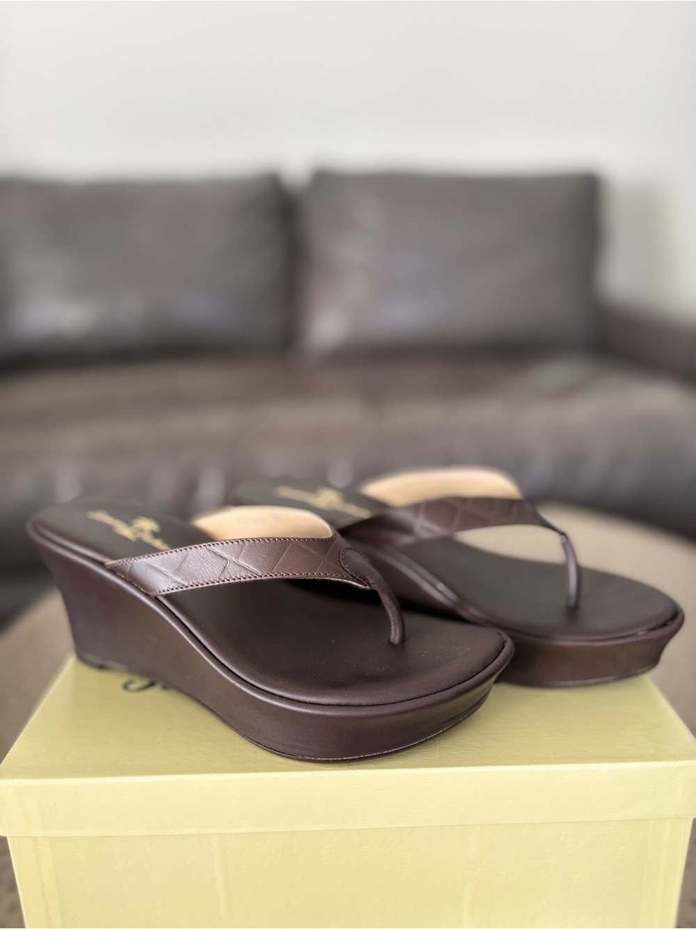 Tommy Bahama Alicante Croc Embossed Wedge Flip Flop Sandals Brown Size 6 Y2K